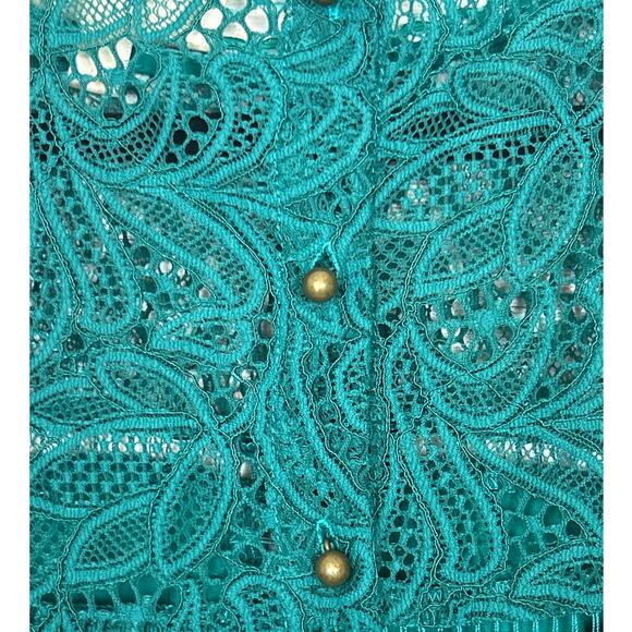 Moulinette Soeurs Anthropologie Women’s 14 Green Lace Boho 3/4 Sleeve Blouse NEW - Picture 8 of 8